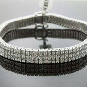 Gold finish 1.75CT 3 Rows White genuine Diamonds 3 rows Tennis Bracelet